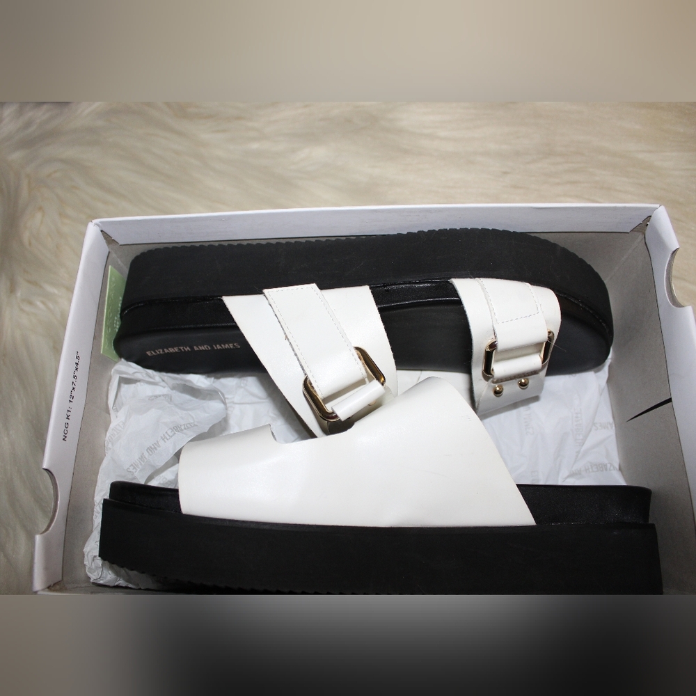 Elizabeth & James White Platform Adjustable Double Buckle Slide Clematis Sandals - Picture 10 of 11